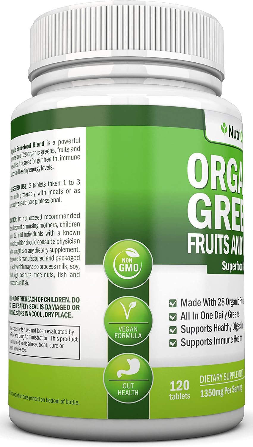 Organic Super Greens Capsules - Fruit And Vegetable Supplements - 120 Capsules - 28 Organic & Vegan Premium Ingredients - Superfood Blend For Immune Health, Digestion & Energy - Whole Food Vitamins - görsel 4