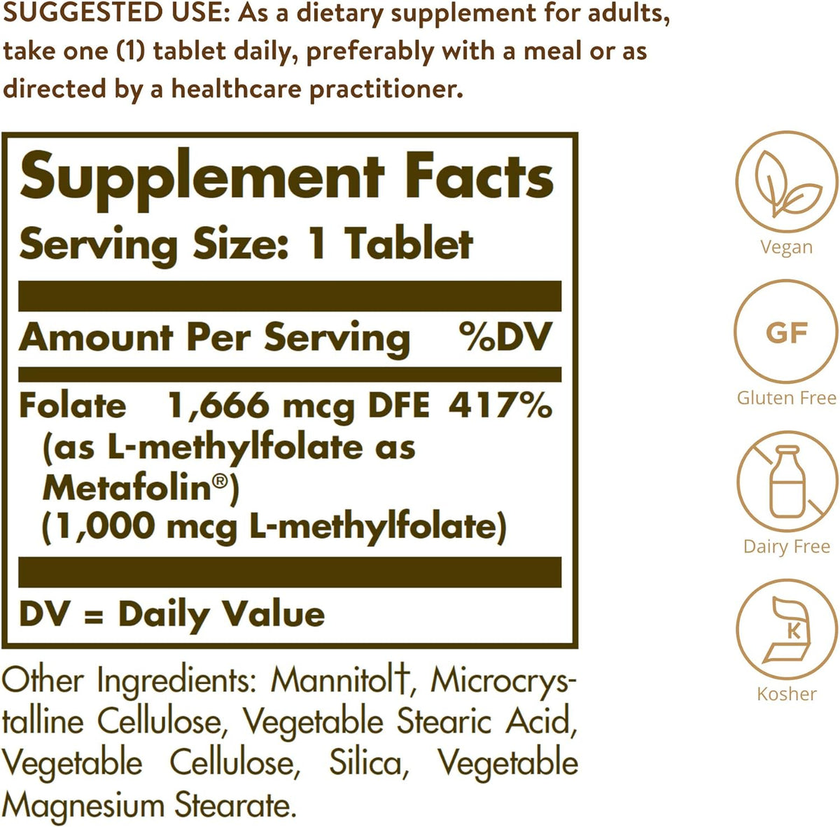 Solgar Folate 1000 mcg - Bio-active Metafolin - 120 Tablets - görsel 2