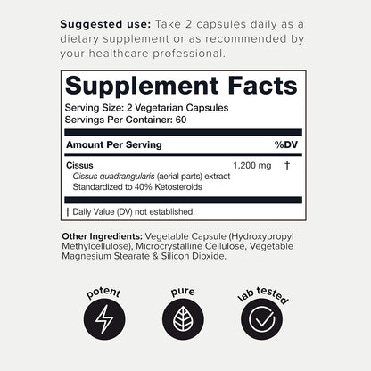 Toniiq Cissus Quadrangularis Capsules – Ultra High Strength Joint Support, 1200mg with Min 40% Ketosteroids – 120 Caps