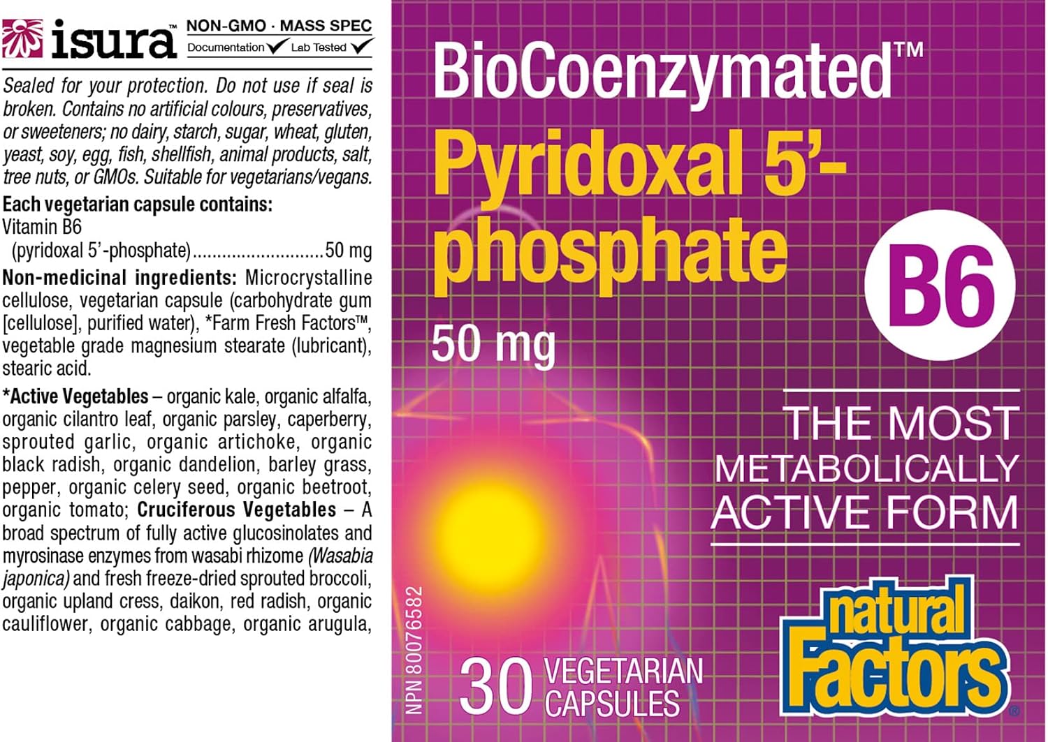 Natural Factors BioCoenzymated Pyridoxal 5'-Phosphate 50mg, 30 VCaps - görsel 2
