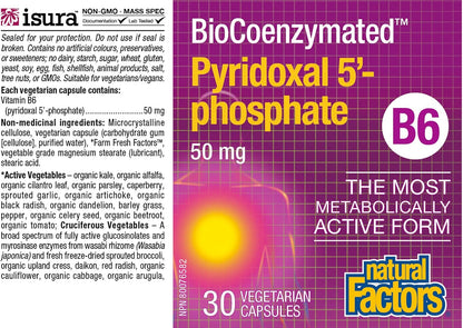 Natural Factors BioCoenzymated Pyridoxal 5'-Phosphate 50mg, 30 VCaps