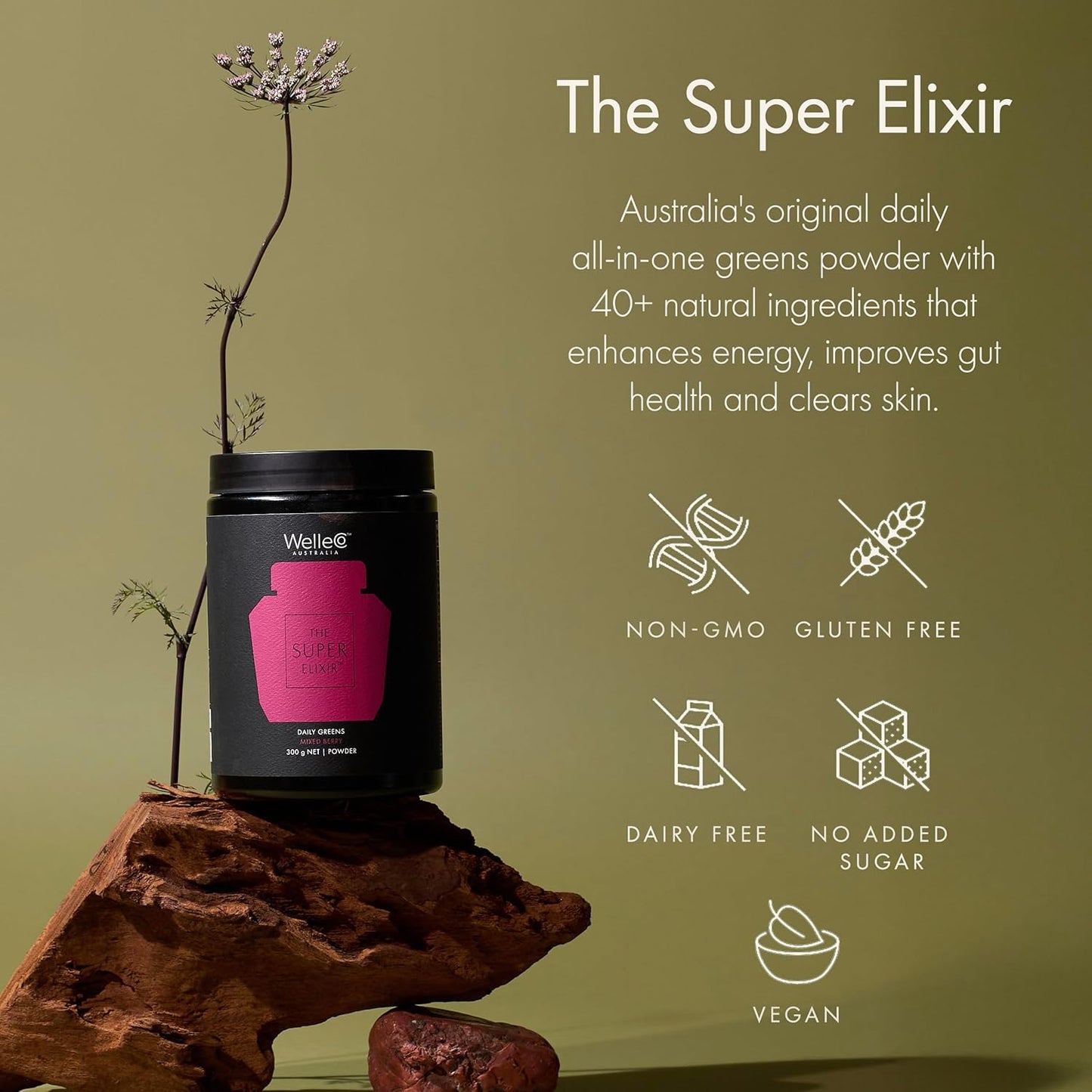 WelleCo The Super Elixir Daily Greens Powder, Mixed Berry (300g) - görsel 7