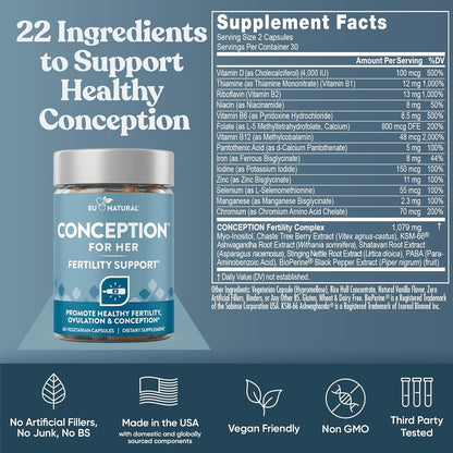 Eu Natural Conception for Her & Conception for Him Bundle - Fertility Supplements for Couples - 120 Vegan Capsules