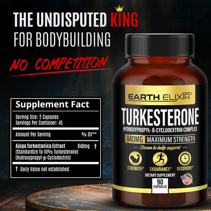Turkesterone 840 mg – Natural Testosterone Support – 100% Pure Ajuga turkestanica Extract – Made in the USA & Third-Party Tested for Strength, Energy & Vitality