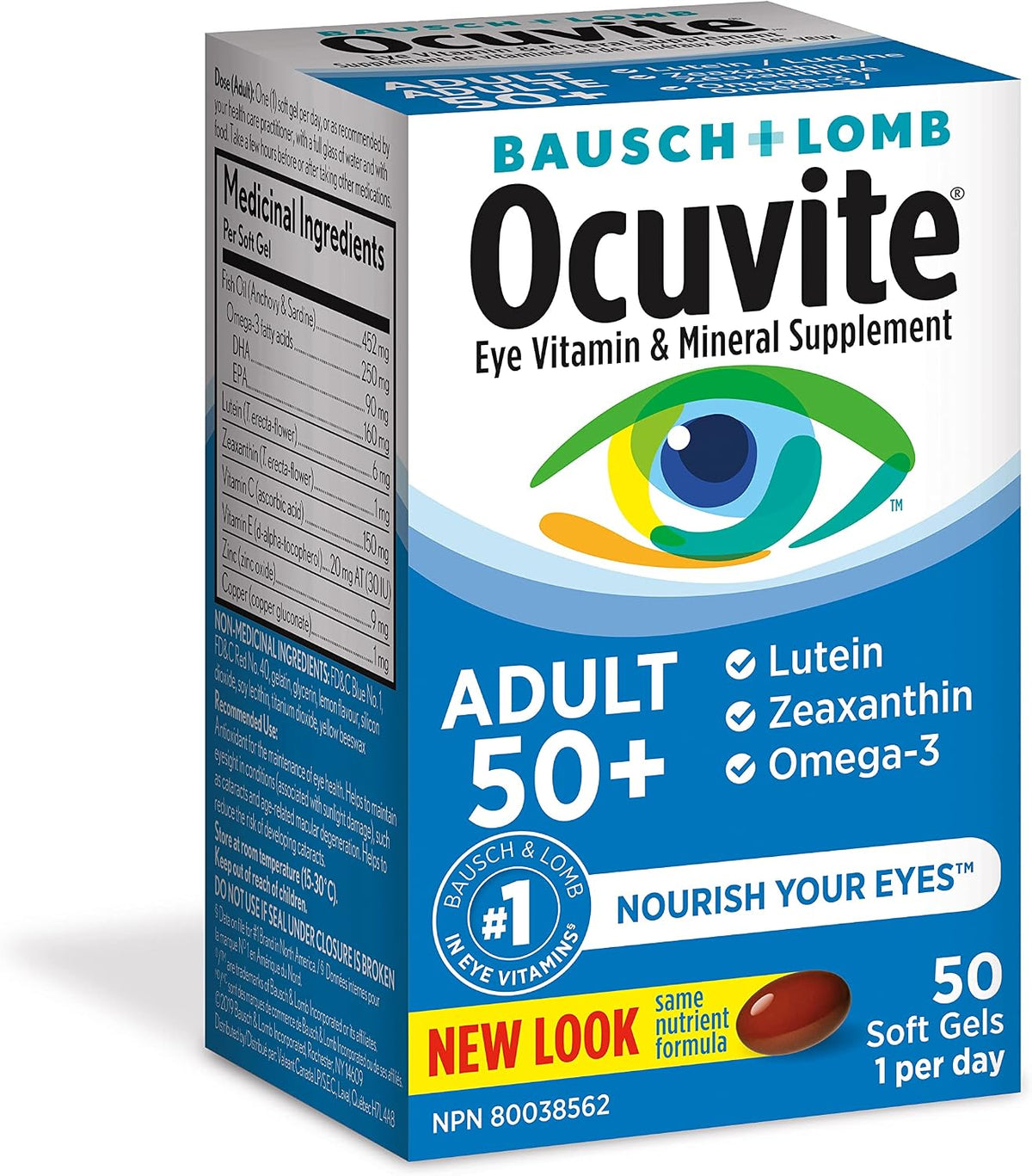 Ocuvite 50+ Eye Vitamin and Mineral Supplement, Multivitamin for Vision and Ocular Health with Omega-3, Zinc, Vitamins C and E, Lutein and Zeaxanthin, for Women and Men, 50 Softgels - görsel 5