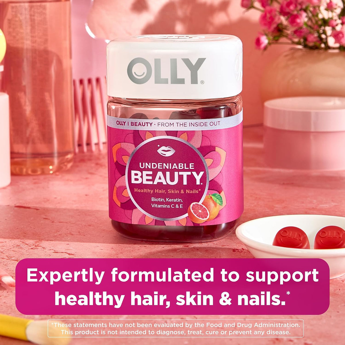 OLLY Hair, Skin and Nails Gummies - Biotin 2500mcg, Keratin & Vitamin C - Grapefruit Flavour - 60 Count - görsel 2