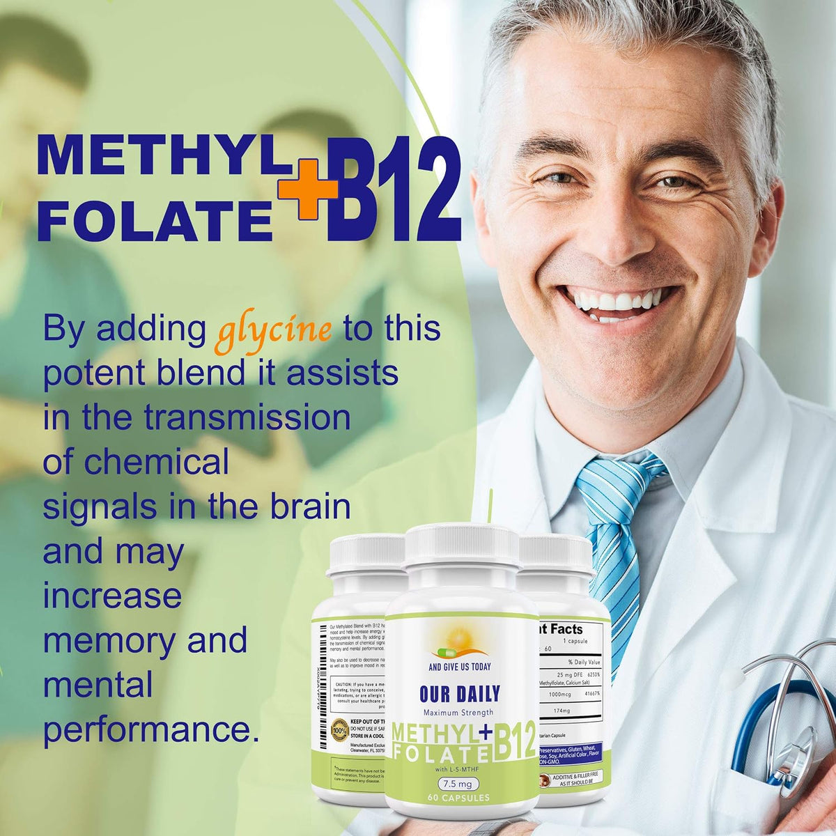 L-Methylfolate 7.5 mg + Vitamin B12 1000 mcg with Glycine - 60 Vegetarian Capsules - görsel 4