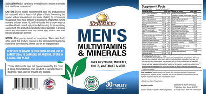 Rise-N-Shine Men's Multivitamins and Minerals with Zinc, Selenium, Calcium, Magnesium and More for Normal Immune Function – Vitamins for Men – 30 Tablets