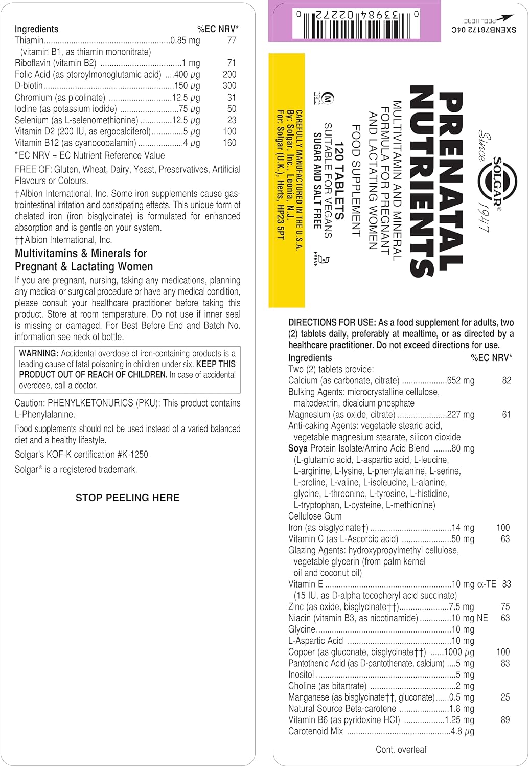 Prenatal Nutrients Solgar 120 Tabs - görsel 2
