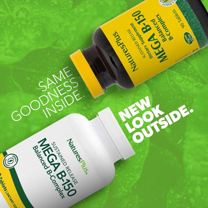 NaturesPlus Mega B-150 Complex - 90 Sustained-Release Vegetarian Tablets - High Potency B Complex Supplement