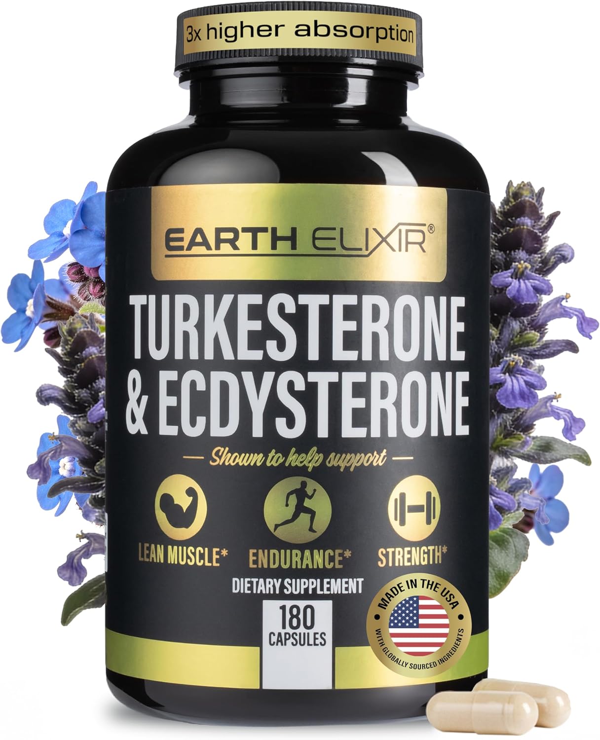 Turkesterone & Ecdysterone – Natural Testosterone Support Supplement, 2-in-1 High Potency, 180 Capsules - görsel 1
