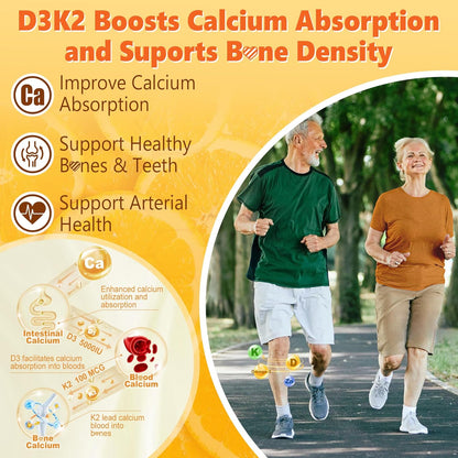 Nextdia Vitamin D3 K2 Gummies - 5000 IU D3, 100 mcg K2 MK-7, Omega-3, Vitamin C, Zinc - Plant-Based, Sugar-Free - Bone and Immune Support