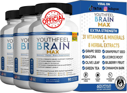 Youthfeel Brain Max Extra Strength Cognitive Focus and Clarity Formula, 60 Capsules