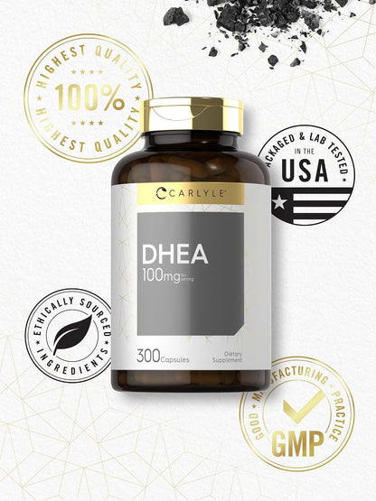 Carlyle DHEA 100mg Food Supplement - 300 Capsules for Women and Men