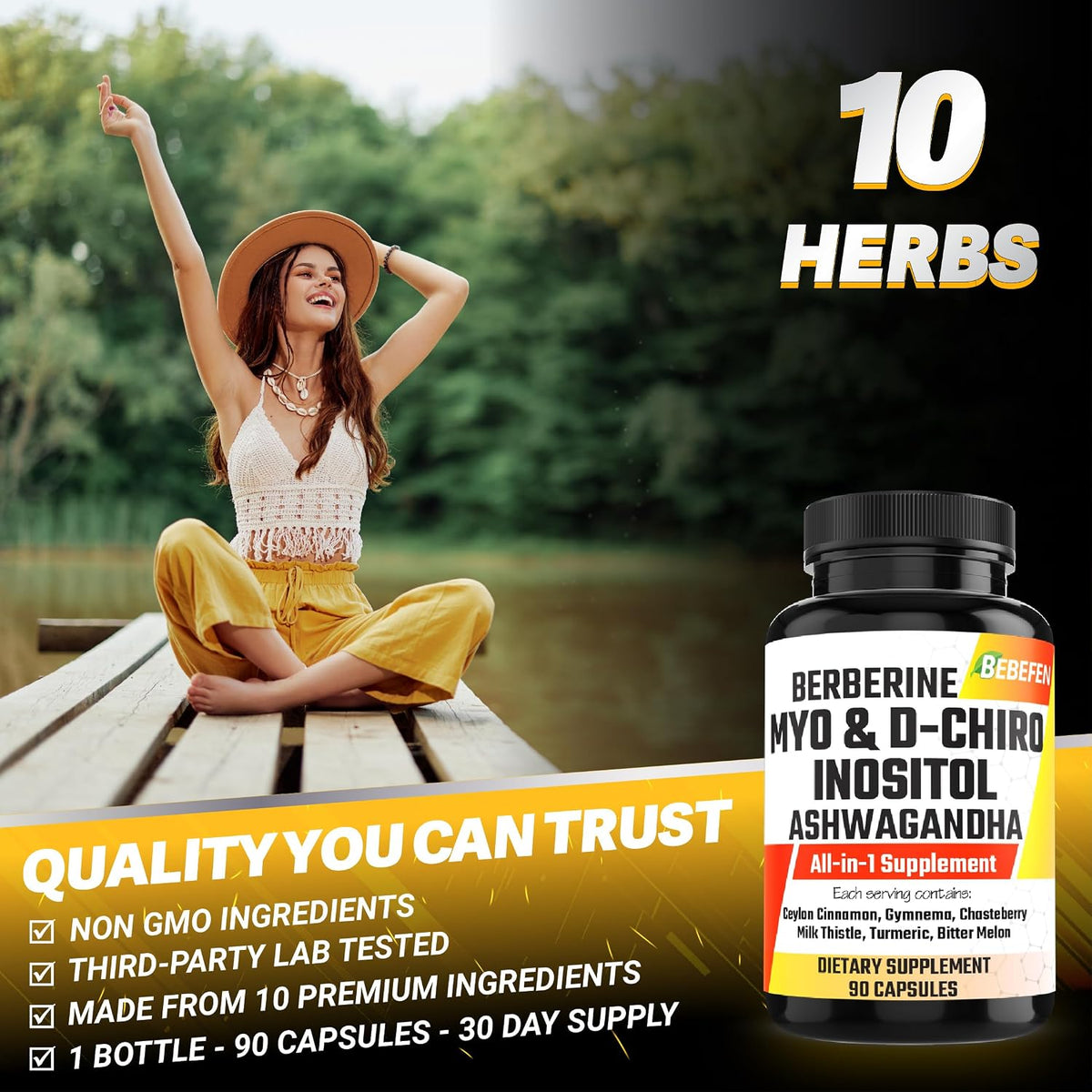 Myo-Inositol & D-Chiro Inositol Capsules with Ashwagandha, Berberine, Cinnamon, Gymnema, Chasteberry, Milk Thistle, Turmeric, Bitter Melon – 90 Capsules - görsel 7