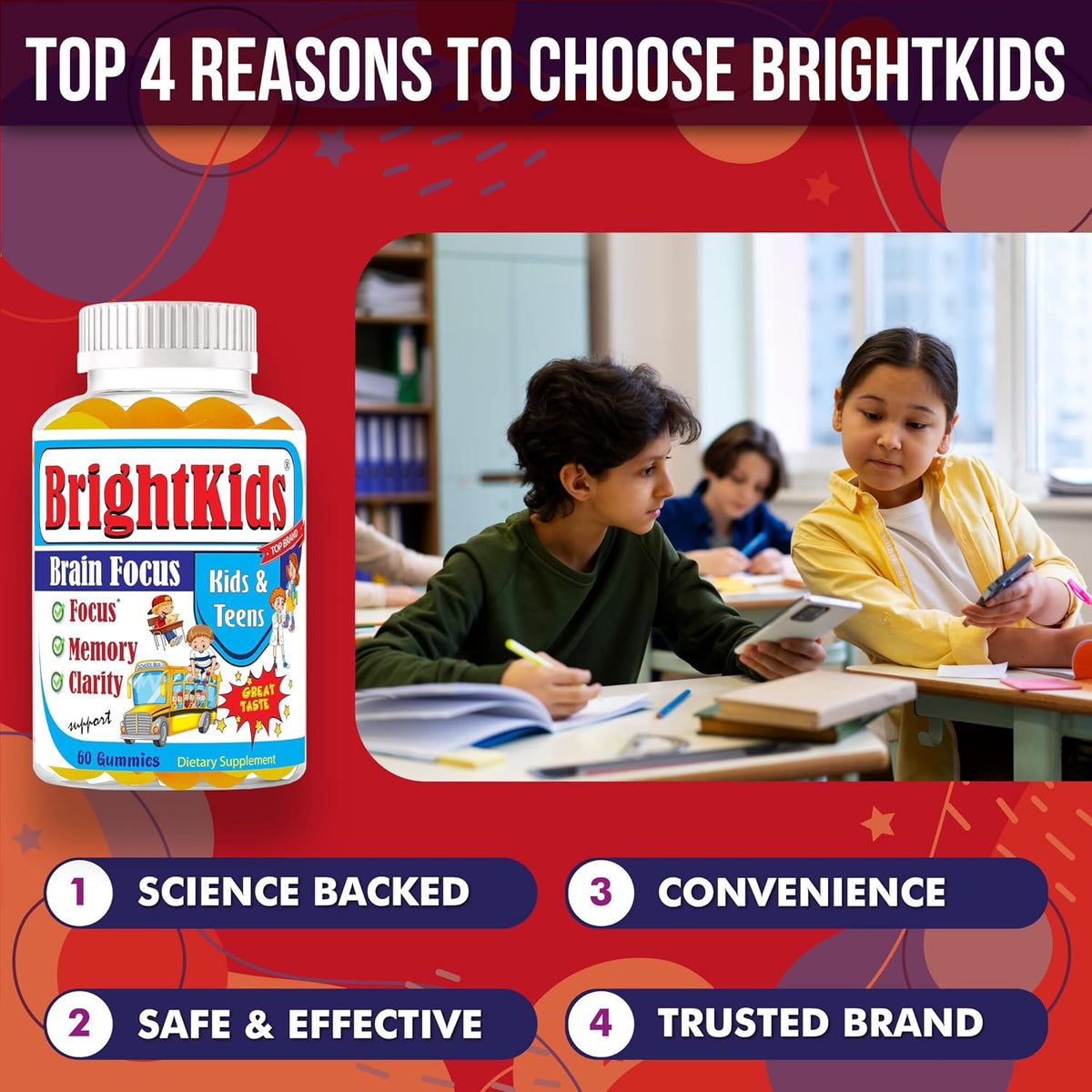 BrightKids Focus Gummies – Omega 3 DHA Brain Vitamins for Children & Teens - görsel 7