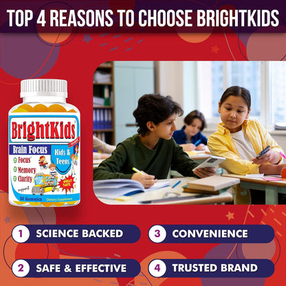 BrightKids Focus Gummies – Omega 3 DHA Brain Vitamins for Children & Teens