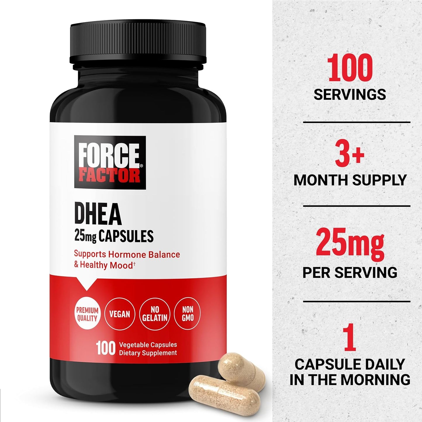 Force Factor DHEA 25mg – Hormone Balance & Mood Support – 100 Vegan Capsules - görsel 4