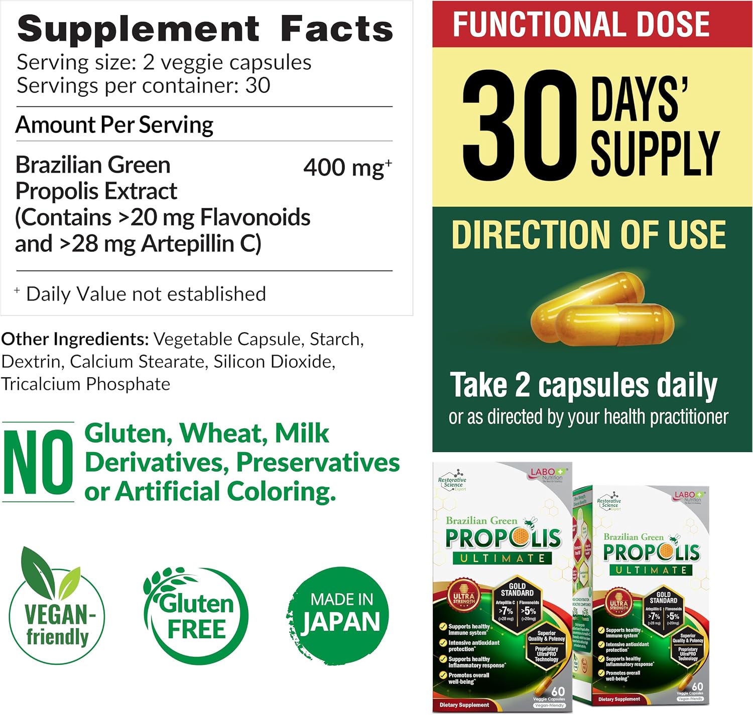 LABO Nutrition Brazilian Green Propolis Ultimate 3-Pack – 180 Vegan Capsules - görsel 2