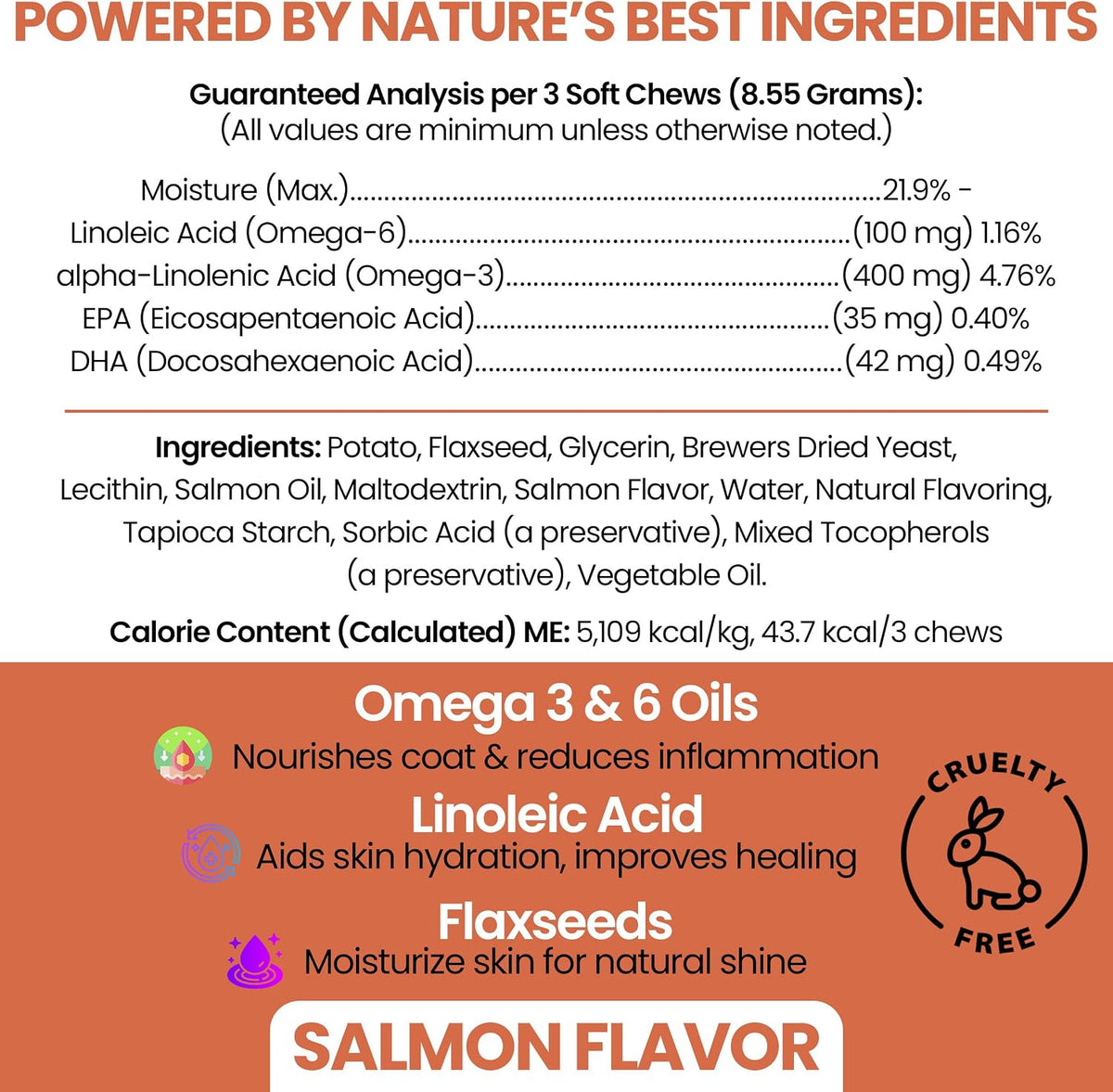 Salmon Oil for Dogs - Soft Chew Omega Treats for Skin and Coat - Fish Oil Blend of Essential Fatty Acids, Omega-3 and 6, Vitamins, Antioxidants and Minerals - Made in the USA (180 Chews, Salmon) - görsel 2