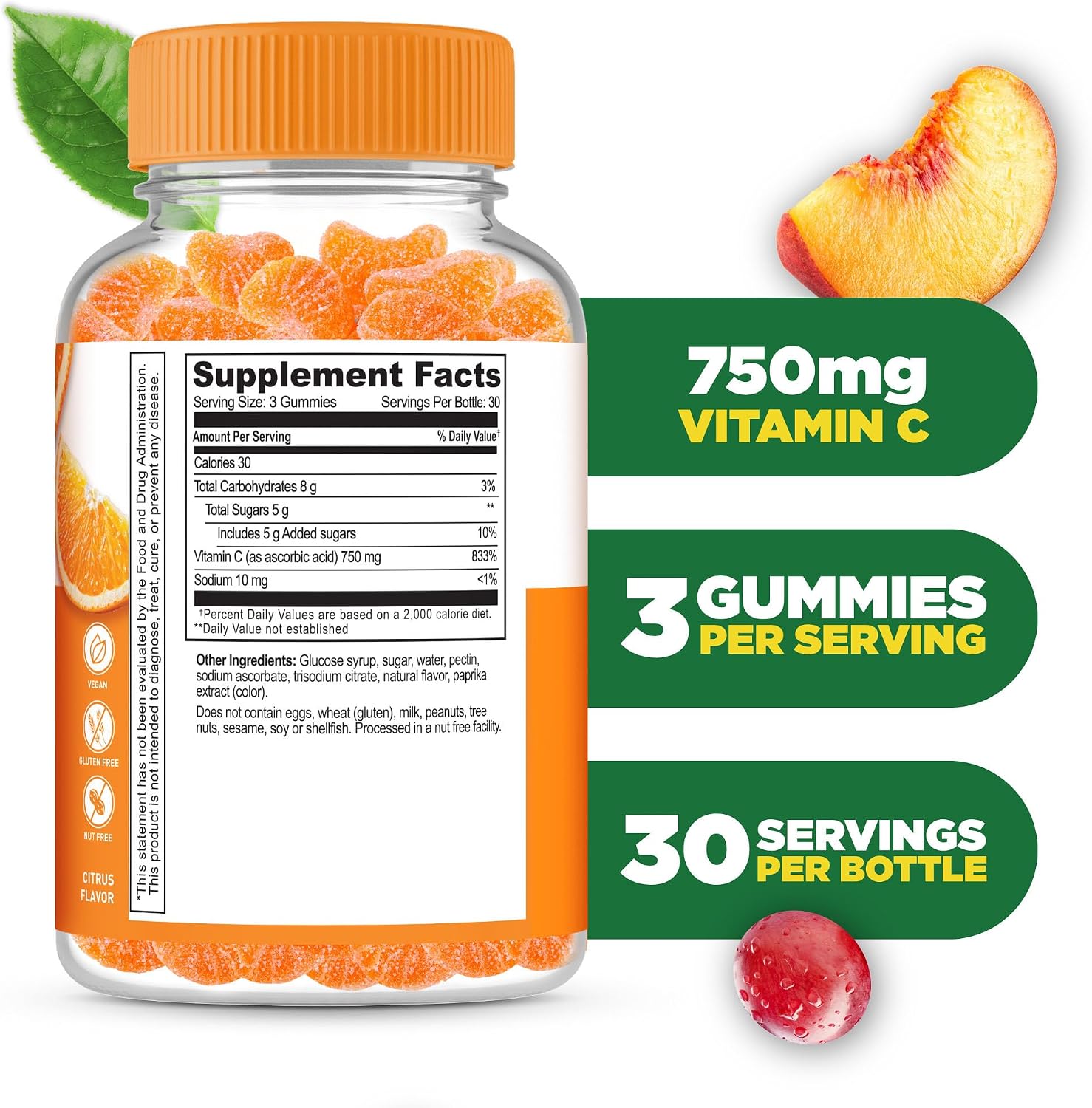 Lifeable Vitamin C Gummies – 750mg, Orange Flavour, Immune Support – 90 Gummies - görsel 2