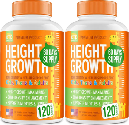 Kids Height Growth Support Capsules – Daily Development Formula with Calcium, Vitamin D3 & Zinc – Bone & Nutrition Support for Children & Teens – Amino Blend – 60 Capsules