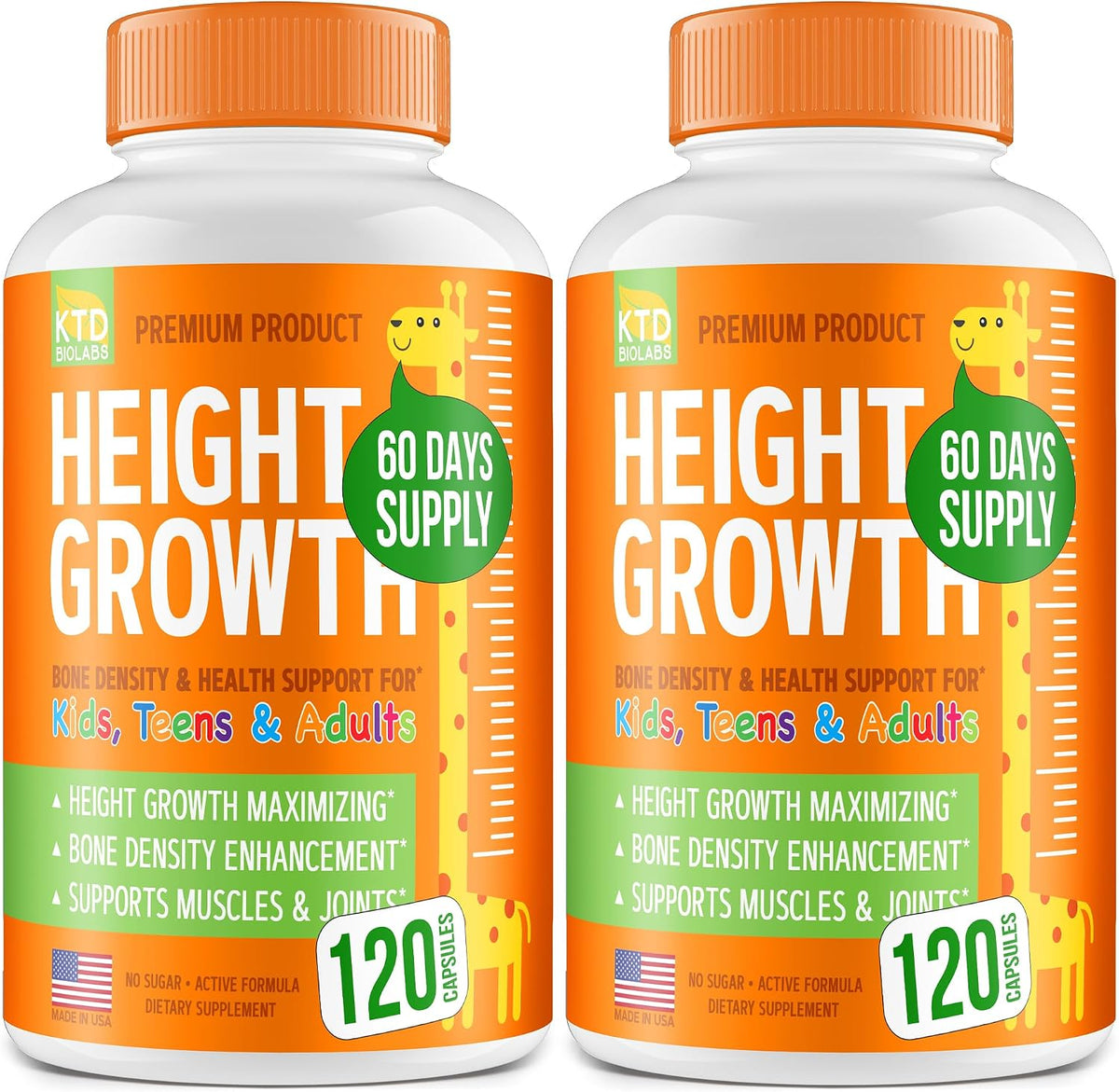 KTD BIOLABS Kids Height Growth Support Capsules – Extended Supply Development Formula with Calcium, Vitamin D3 & Zinc – Bone & Nutrition Support for Kids & Teens – Amino Blend – 120 Capsules - görsel 9