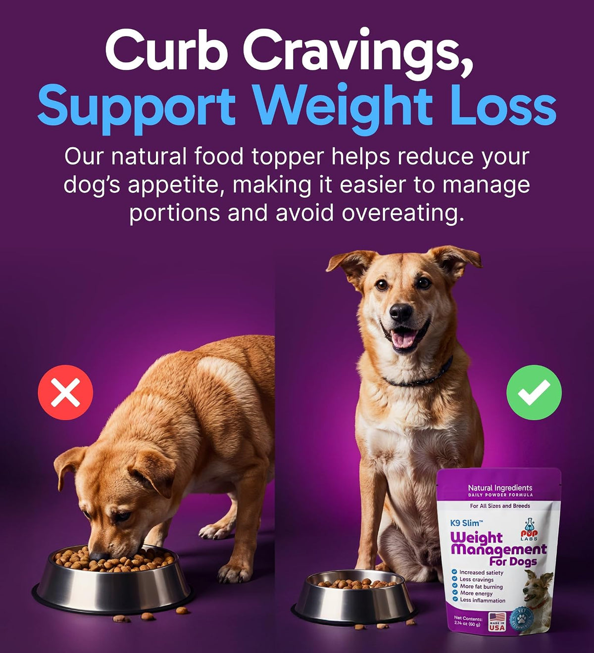 Pup Labs K9 Slim Dog Weight Loss Supplement - Natural Weight Management Dog Food Topper, 60 g - görsel 3
