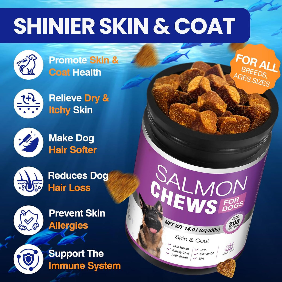 TTLXBL Omega-3 Fish Oil Supplement for Dogs – 200 Skin & Coat Chews with EPA & DHA - görsel 2