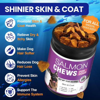 TTLXBL Omega-3 Fish Oil Supplement for Dogs – 200 Skin & Coat Chews with EPA & DHA