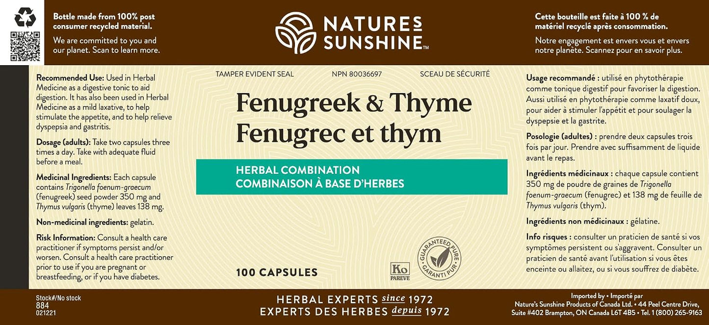 Nature's Sunshine Fenugreek & Thyme, 100 Capsules - görsel 2