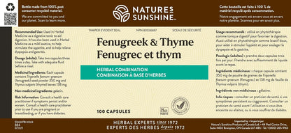 Nature's Sunshine Fenugreek & Thyme, 100 Capsules