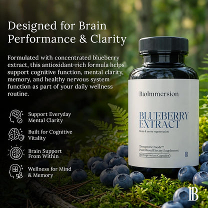North American Blueberry Extract 500mg - Supports Brain and Cellular Health with Highly Concentrated 80:1 Anthocyanin and Polyphenol Content - Pure Vegan Antioxidant - 60 Capsules