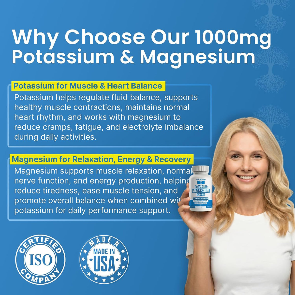 Life Strength Potassium Magnesium Supplement 1000mg – 90 Capsules - görsel 3
