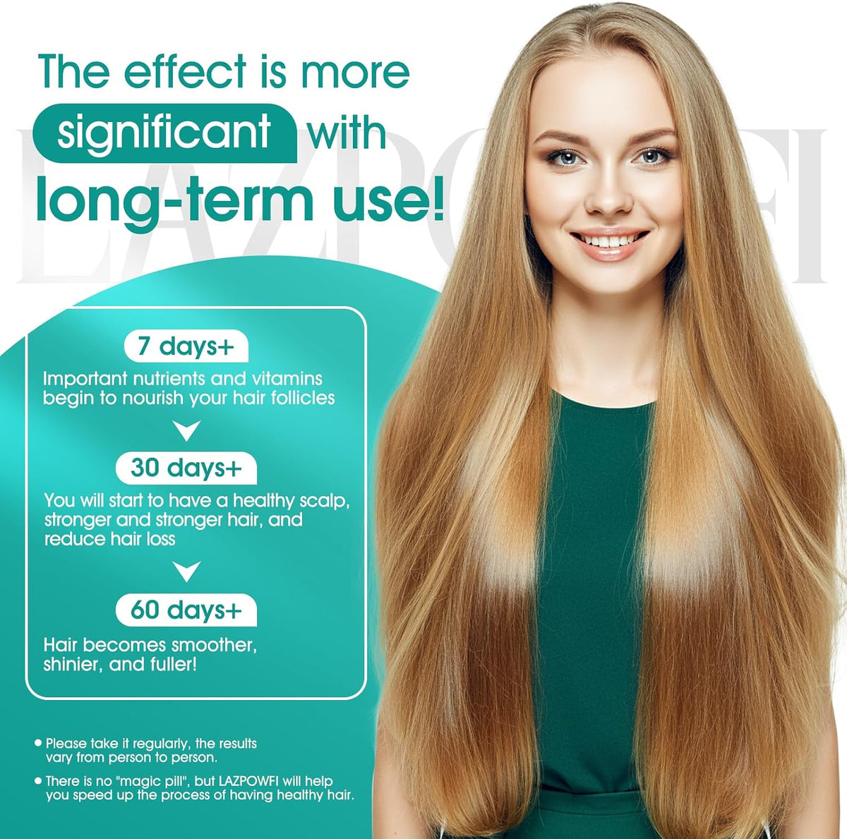 Lazpowfi Hair Growth Supplement - Biotin 10000mcg, 30-in-1 Vitamins for Hair, Skin & Nails - 120 Capsules (30 Servings) - görsel 5