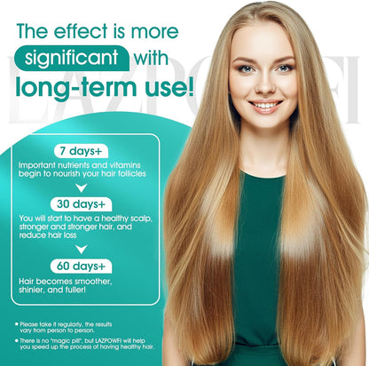 Lazpowfi Hair Growth Supplement - Biotin 10000mcg, 30-in-1 Vitamins for Hair, Skin & Nails - 120 Capsules (30 Servings)
