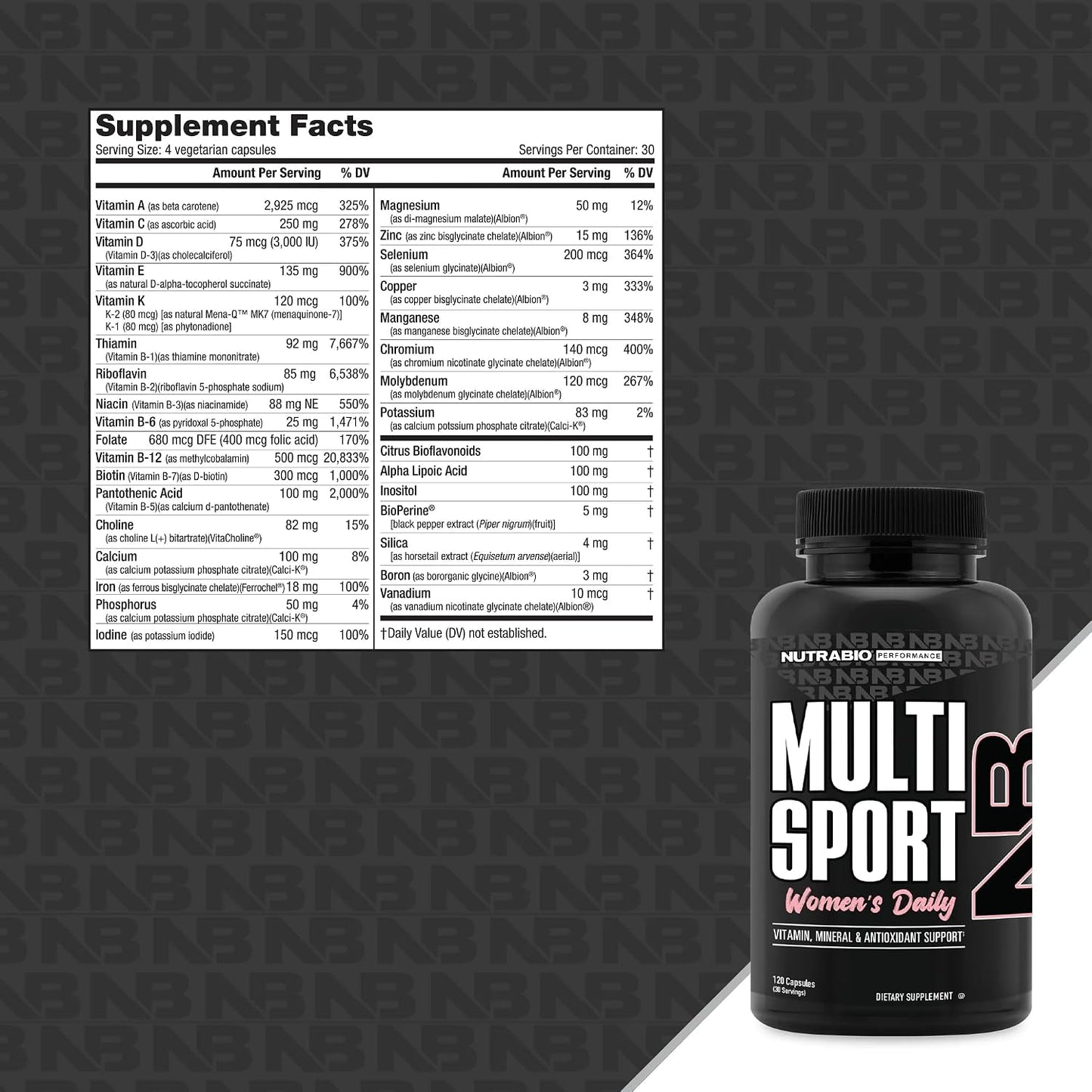 NutraBio Multisport for Women - Multivitamin with 33 Vitamins, Minerals & Micronutrients for Athletic Performance, Energy & Metabolism - görsel 2