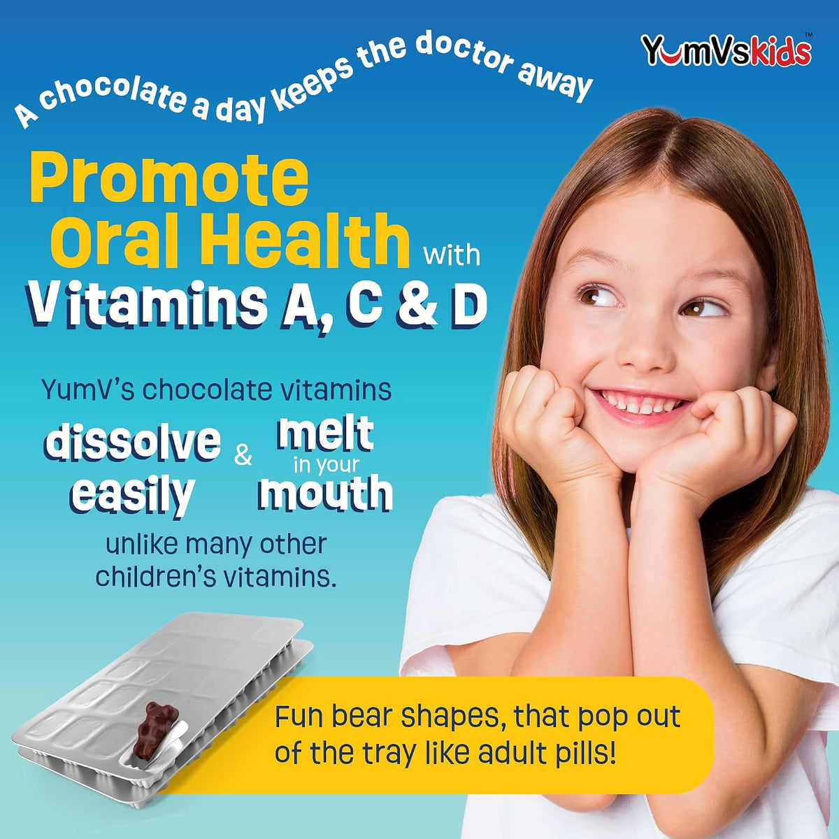 YUM-V'S Children's Multivitamin Chocolate Bears – Daily Toddler Vitamins with 16 Essential Nutrients – 60 Count - görsel 4