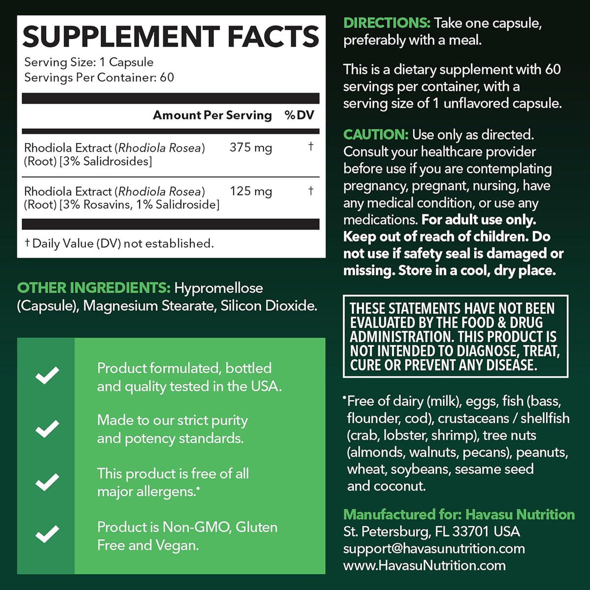HAVASU NUTRITION Rhodiola Rosea Capsules – Adaptogen for Mental & Physical Performance, 3% Salidrosides, 60 Count - görsel 2