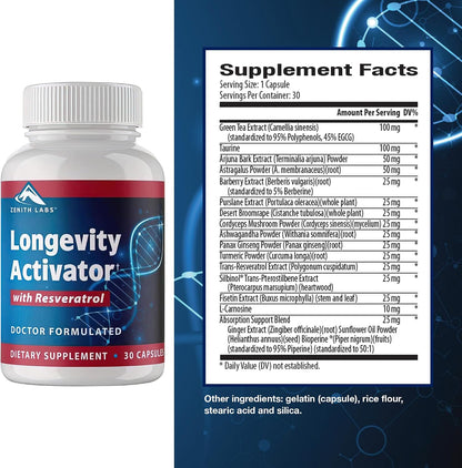 Longevity Activator Anti-Ageing Supplement with Resveratrol – Immune Support & Healthy Memory