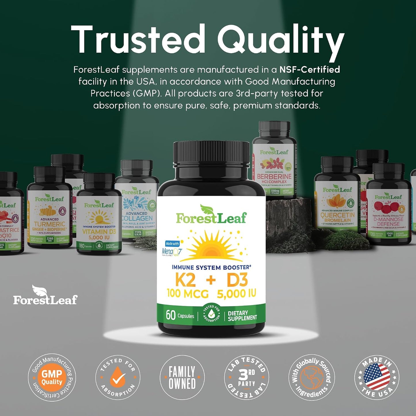 ForestLeaf Vitamin D3 + K2 (MK7) Supplement - 5000 IU with MenaQ7 - 60 Vegetarian Capsules - görsel 7