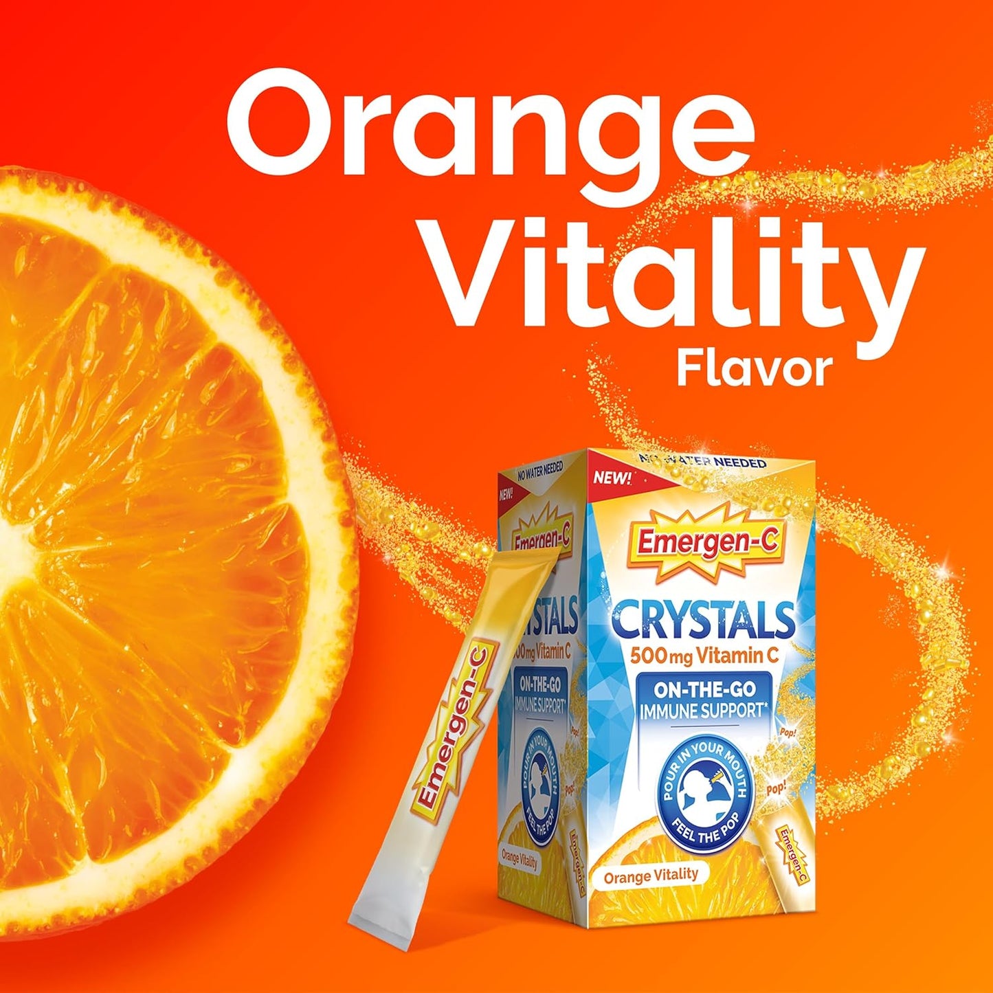 Emergen-C Crystals, On-the-Go Immune Support with Vitamin C, B Vitamins, Zinc and Manganese, Orange Vitality - 56 Stick Packs - görsel 5
