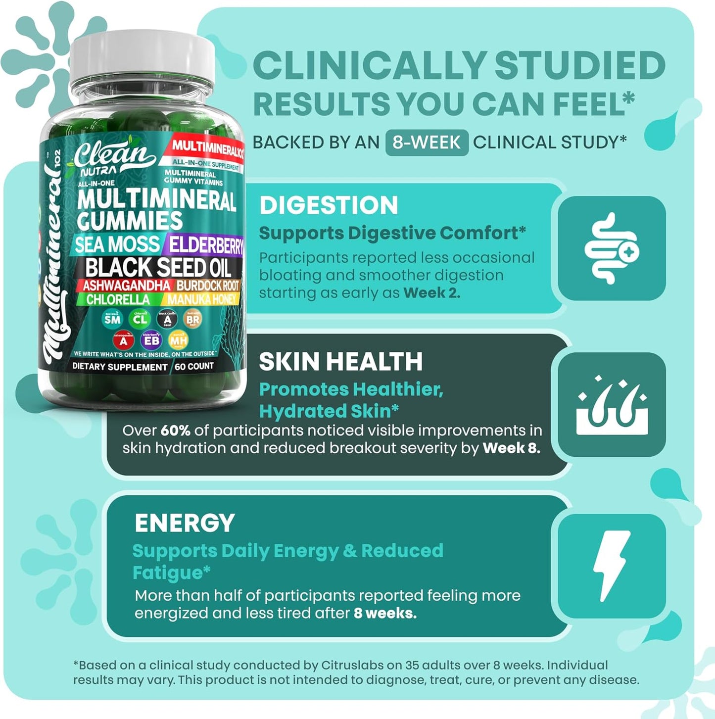 Sea Moss Gummies | Black Seed Oil, Ashwagandha, Elderberry - Vegan Irish Sea Moss Vitamins - görsel 5