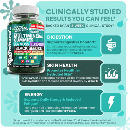 Sea Moss Gummies | Black Seed Oil, Ashwagandha, Elderberry - Vegan Irish Sea Moss Vitamins