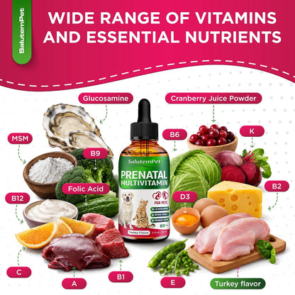 SalutemPet Dog Prenatal Vitamins – Liquid Multivitamin for Pregnant & Lactating Dogs & Cats – All Breeds – 2 fl oz (60 ml)