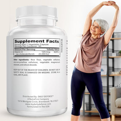 Daily Defence Vitamin D3 5000 IU – 90 Capsules for Immune & Muscle Support