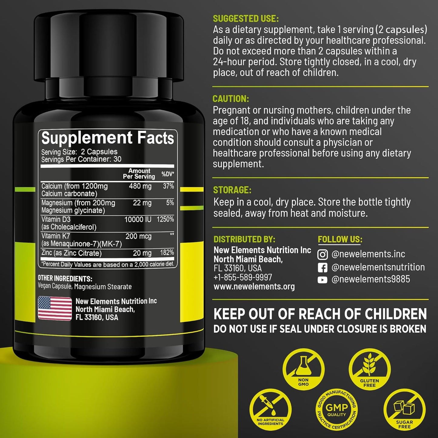 Vitamin D3 K2 with Magnesium Glycinate + Zinc & Calcium - 10,000 IU D3, 200mcg K2 (MK-7) - Vegan, Non-GMO - görsel 3