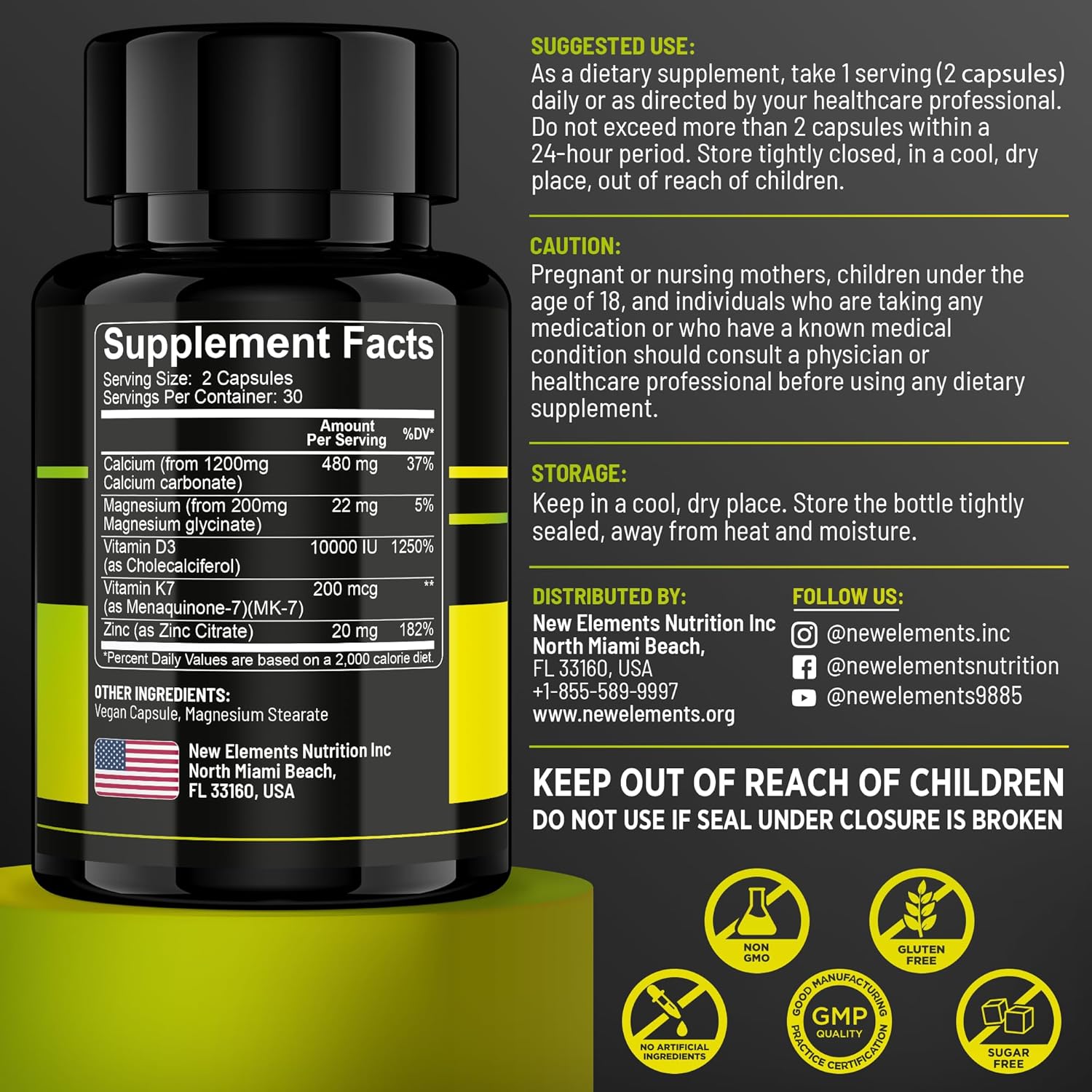 Vitamin D3 K2 with Magnesium Glycinate + Zinc & Calcium - 10,000 IU D3, 200mcg K2 (MK-7) - Vegan, Non-GMO - görsel 3