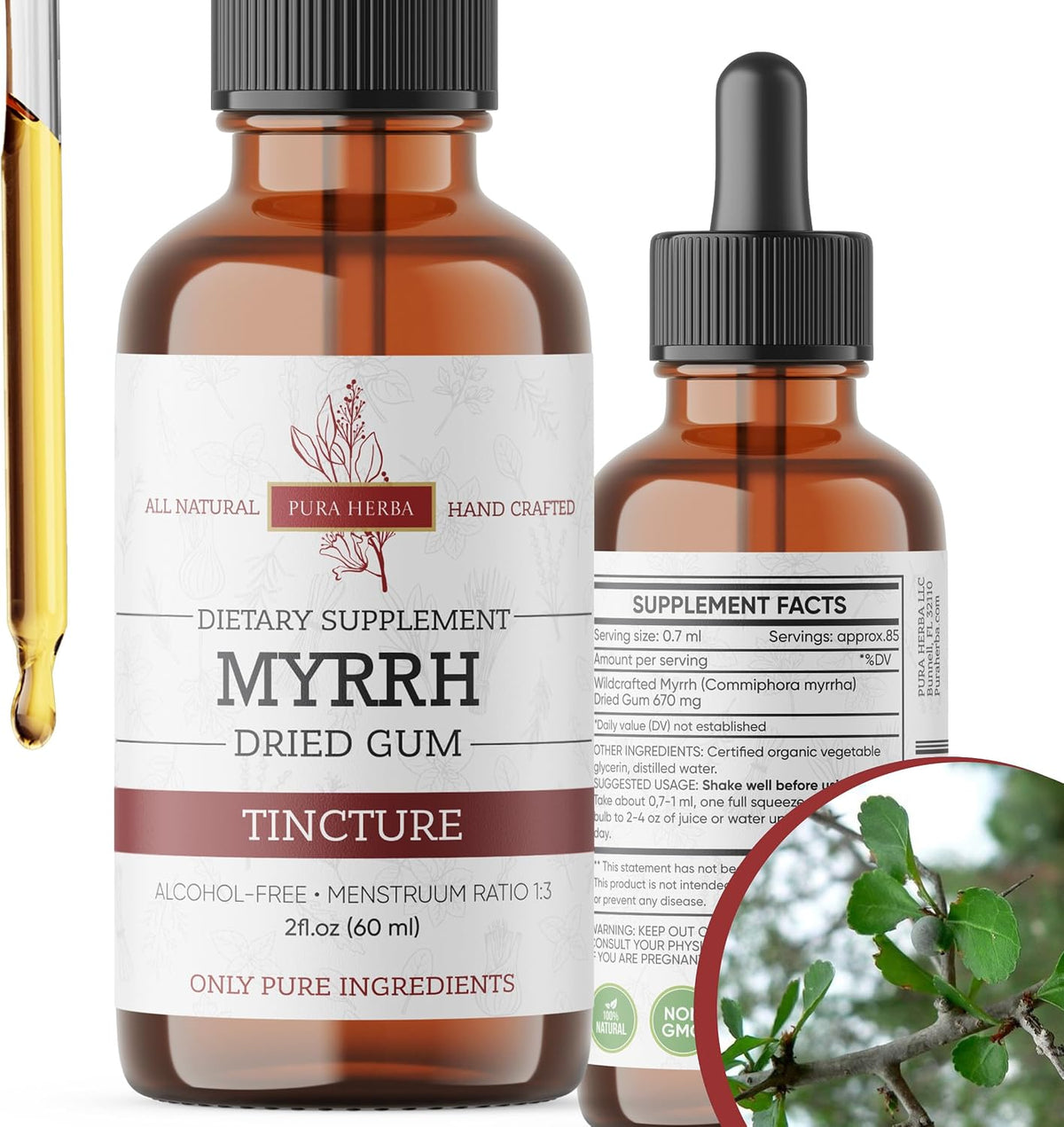 Organic Myrrh Liquid Extract - Alcohol-Free Tincture Drops | Non-GM, Vegan, Gluten-free Herbal Supplement | 60 ml | Made in the USA - görsel 1