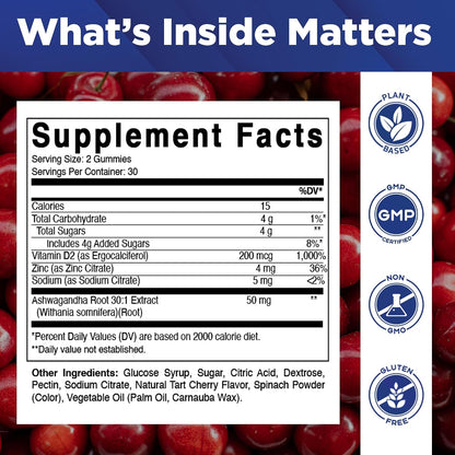 Vitamatic Ashwagandha 30:1 Extract Gummies - 50mg per Serving, 3% Withanolides, 60 Count